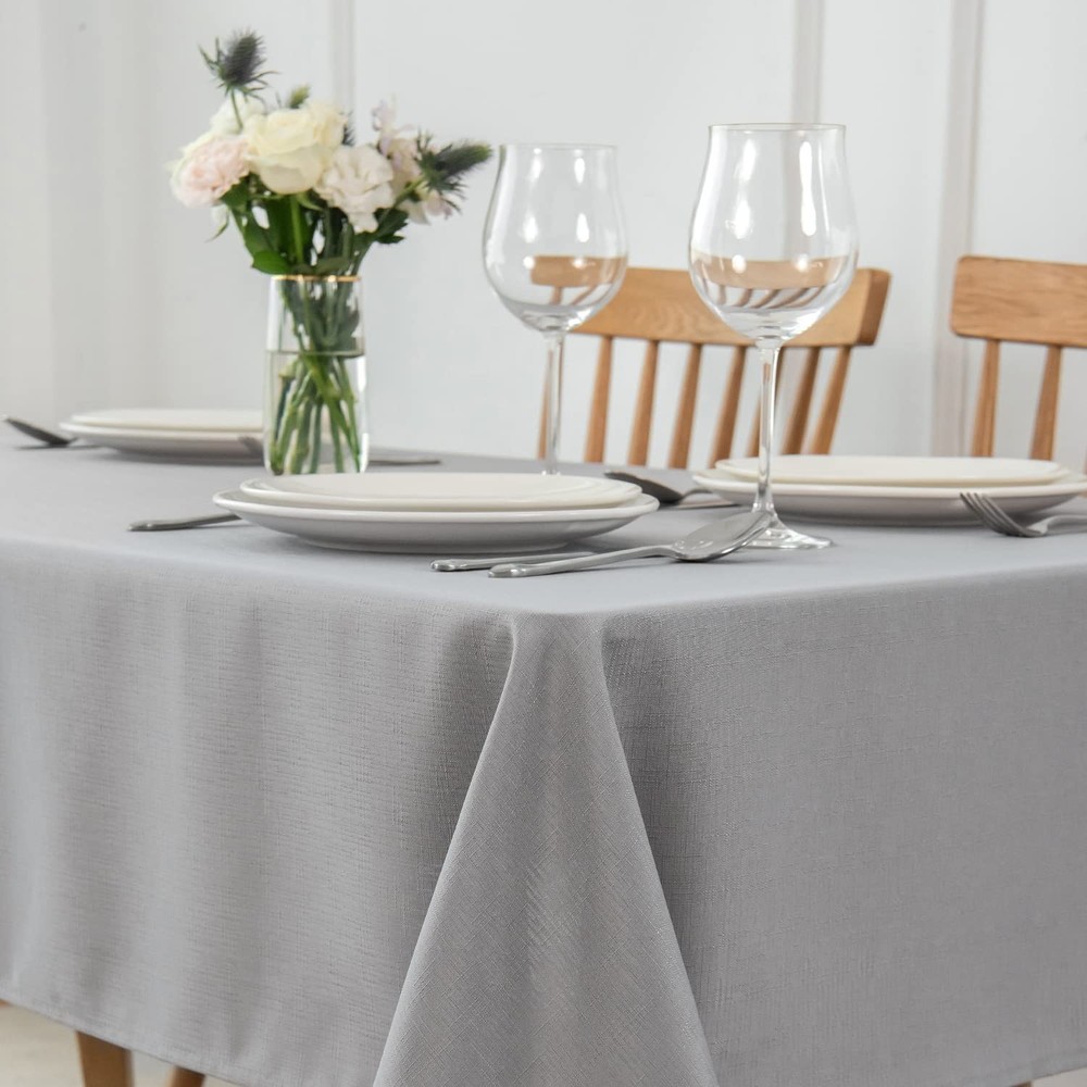 maxmill Rectangle Slubby Textured Tablecloth Waterproof Spillproof Wrinkle Fr...