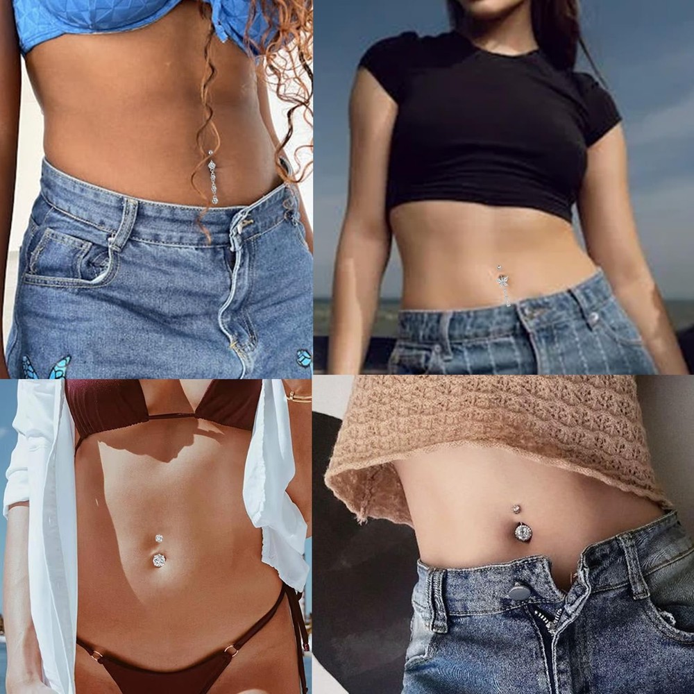 Yugui Belly Button Piercing Kit 17PCS - Body Needle kit, Silver