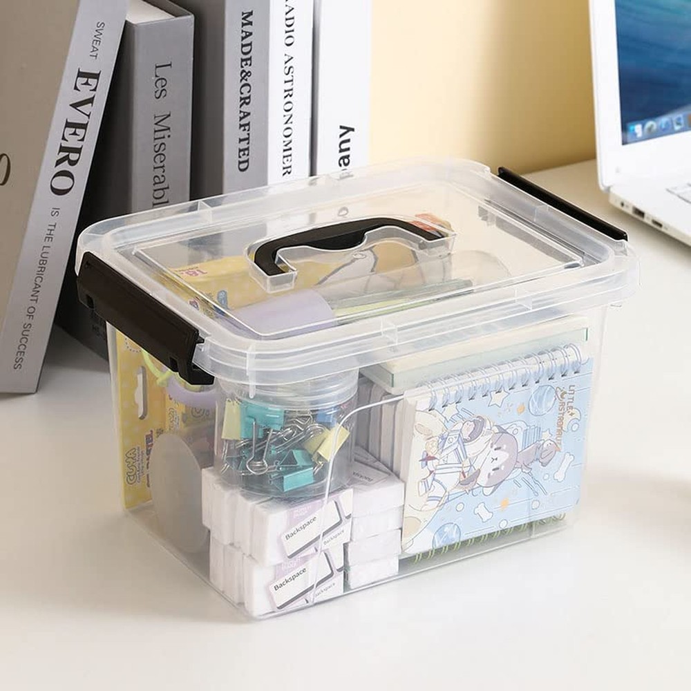 4 Pack Plastic Storage Bins with Lids and Handle, Clear Plastic Latching Box ...