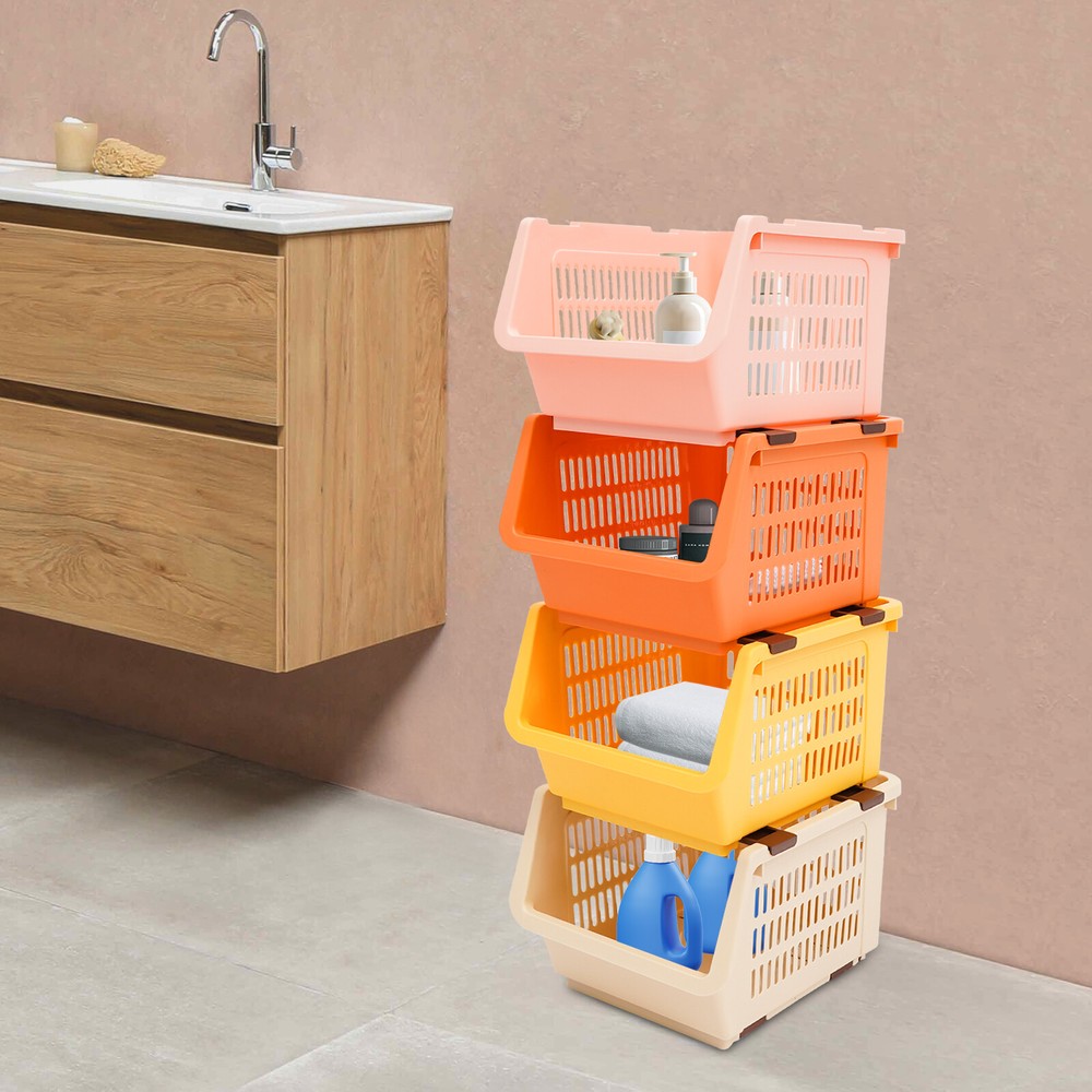 4PACK Household Plastic Storage Baskets, Small Pantry Organizer Bins Stackable