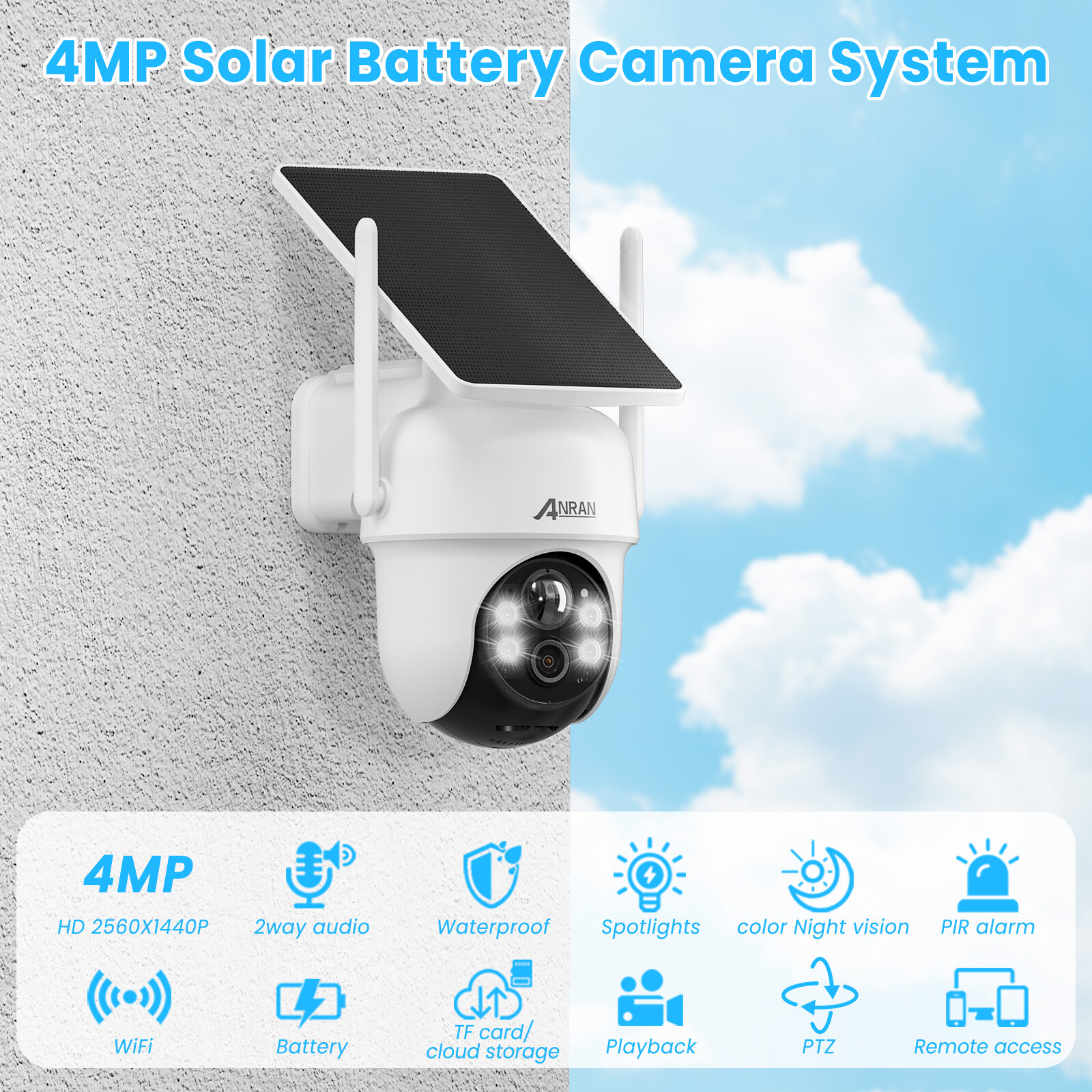 ANRAN Solar Battery Powered Wireless Security Camera System WiFi IP Outdoor Home