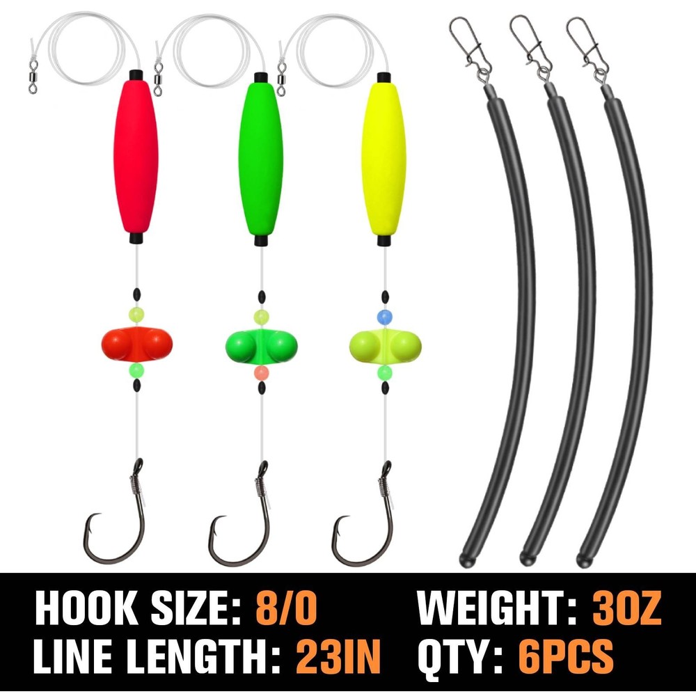 6PCS Catfish Trolling Rigs 8/0 Hooks 3oz Dragging Weights Santee Rig Drift Fish