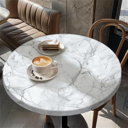 Round Fitted Tablecloth with Elastic Edge Design Table Cover 48" (Round) Marble