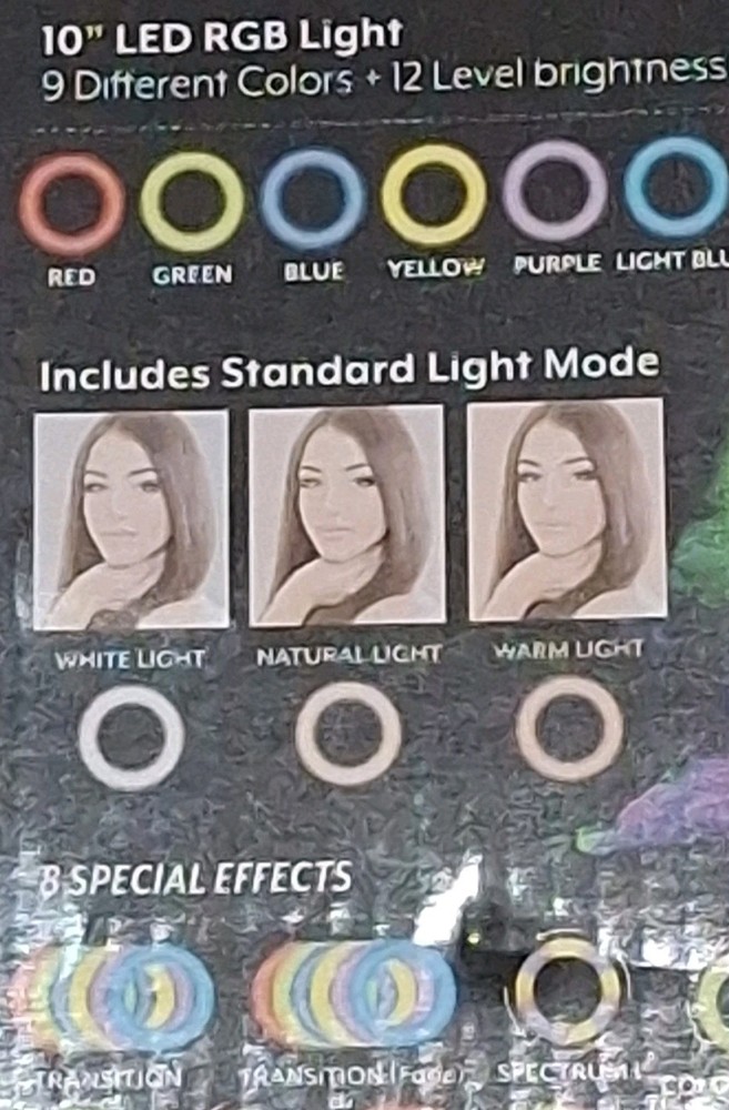 Bower 10" RGB LED Ring Light with Tripod, Remote, Special Lighting Modes