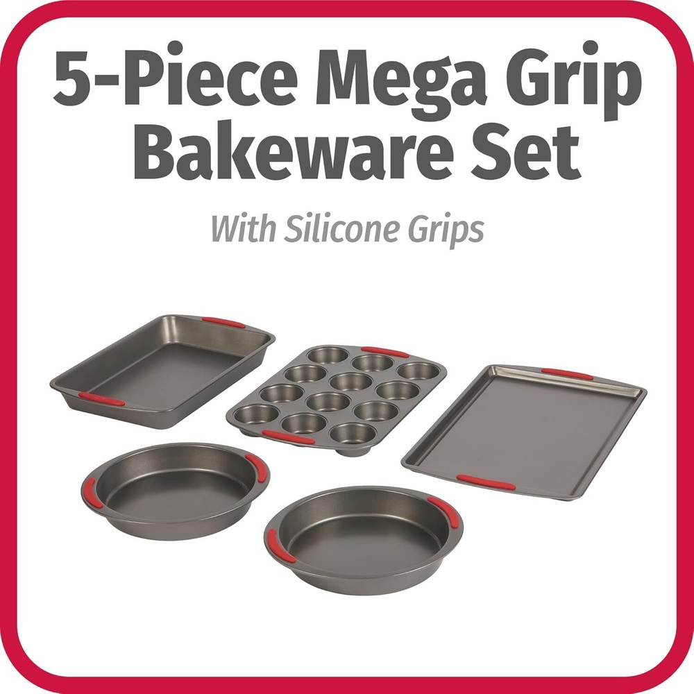 GoodCook 5-Piece Mega Grip Nonstick Bakeware Set – Cookie Sheet Pan, 2 Gray
