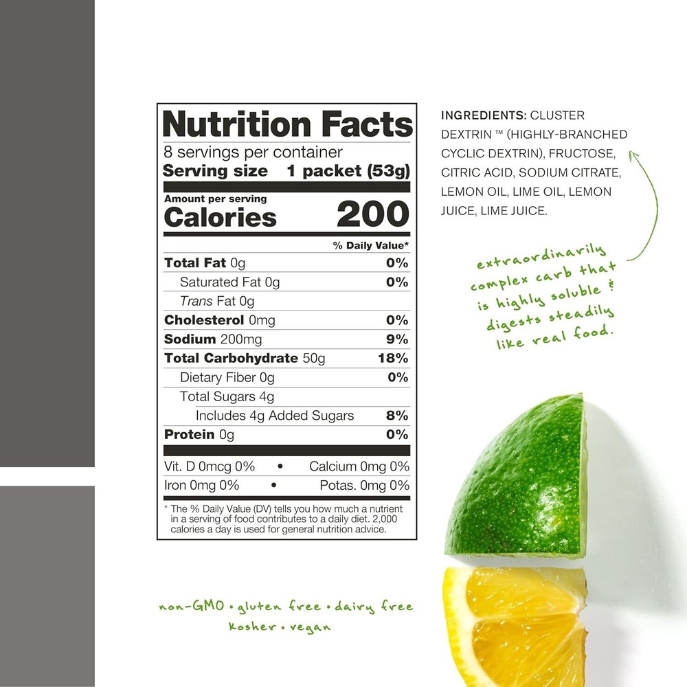 Super High-Carb Drink Mix – Cluster Dextrin, Electrolytes, Lemon + Lime - 8 Pack