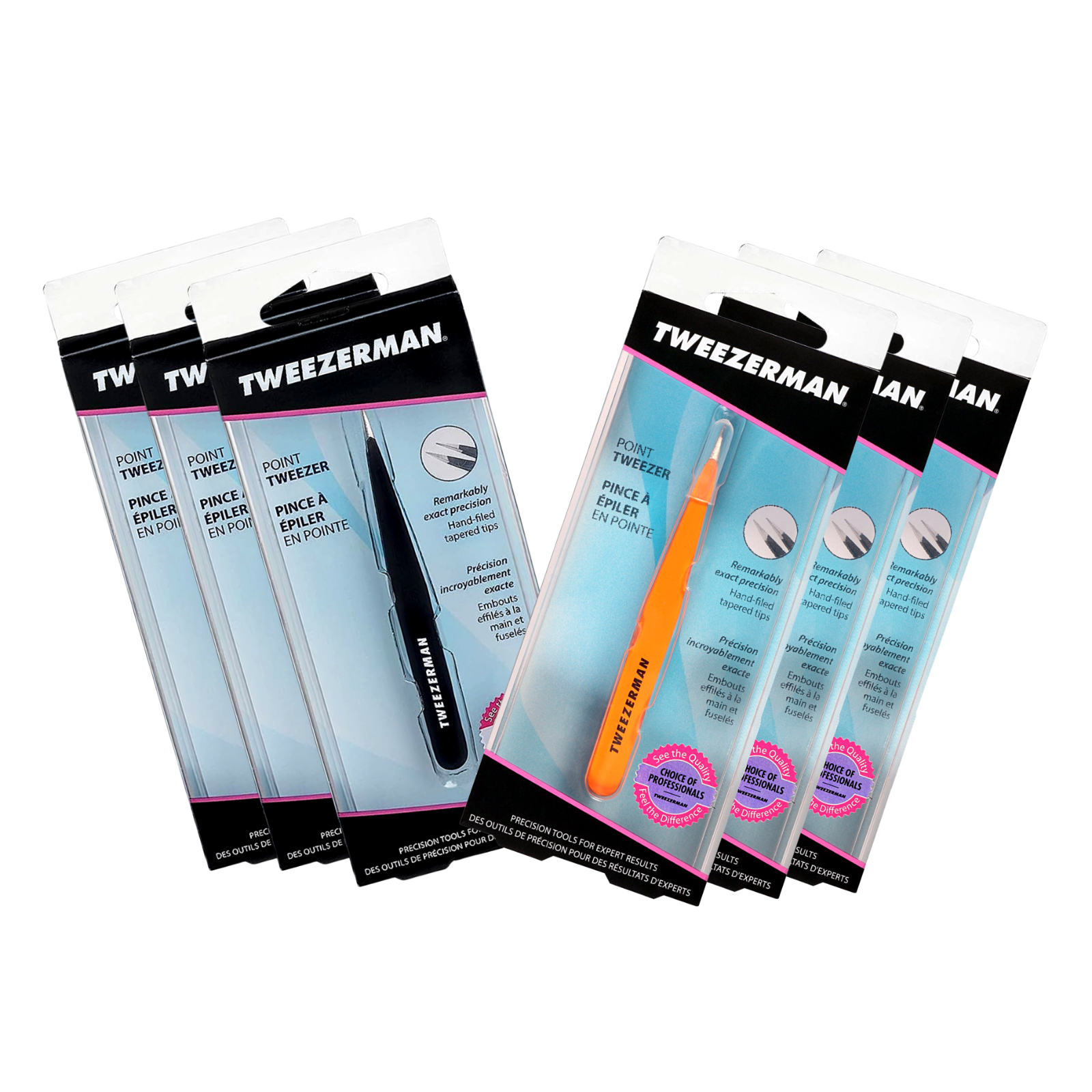 Tweezerman Tweezers with stainless steel tip Black and Orange Set of 6