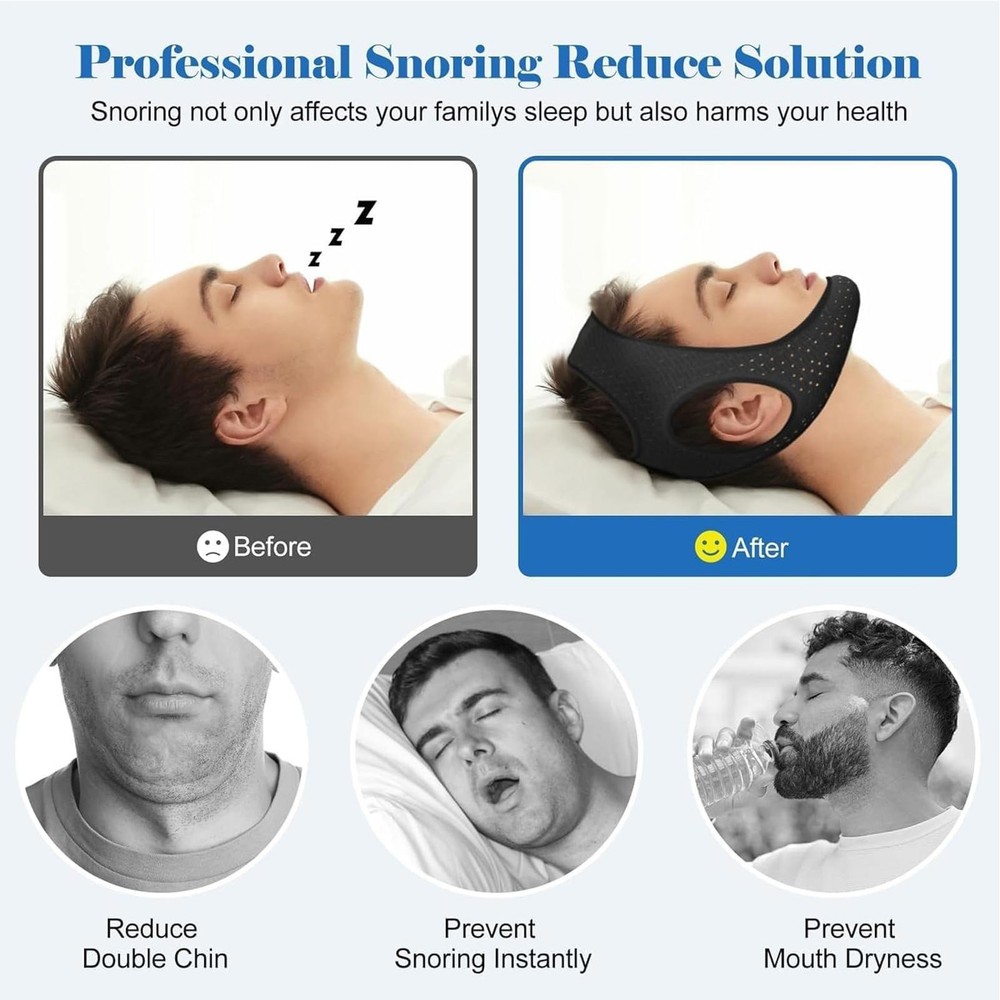 Chin Strap for Sleeping Adjustable Soft Comfortable Breathable Stopper