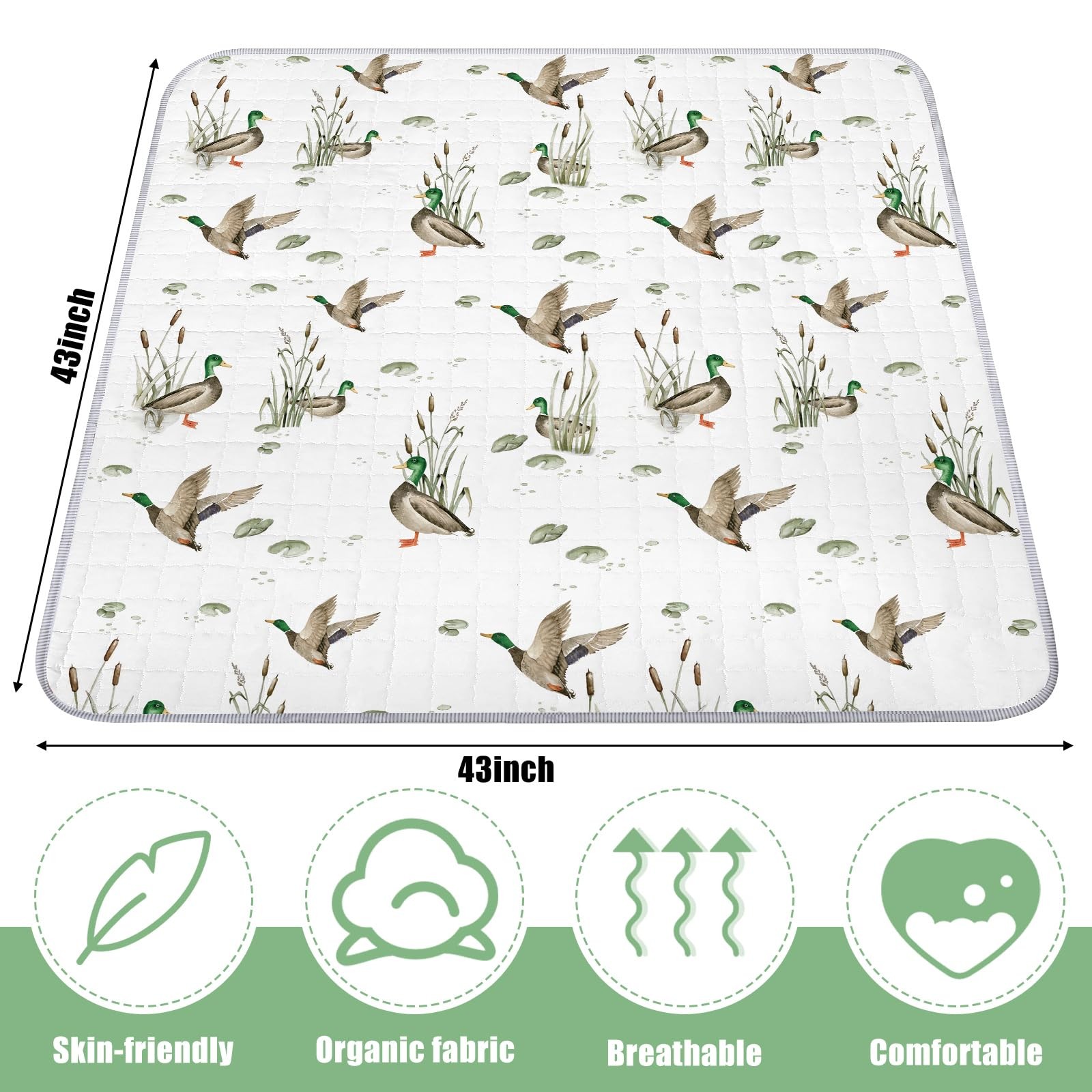 43 x 43 Inch Mallard Duck Baby Playmat Portable Crawling Washable Foldable Tu...