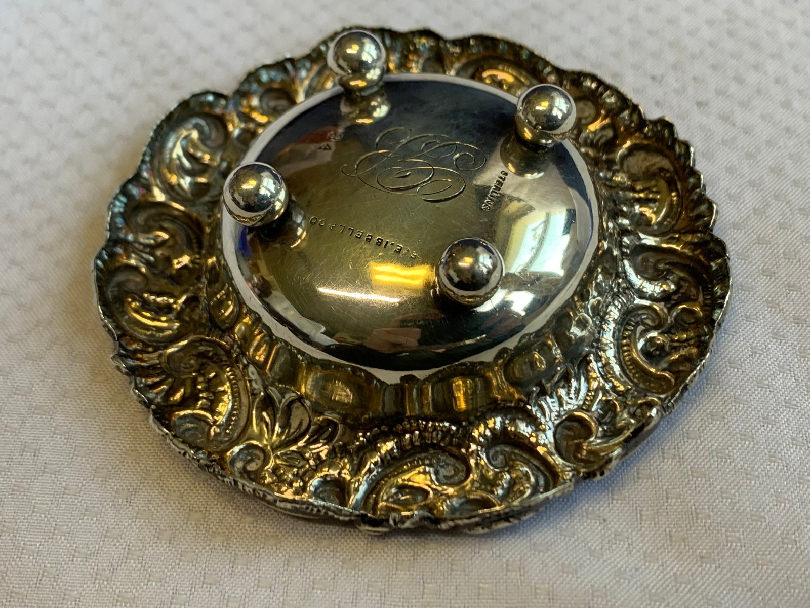 Antique Sterling Silver Condiment Dish Master Salt Cellar 37.84g Floral Repousse