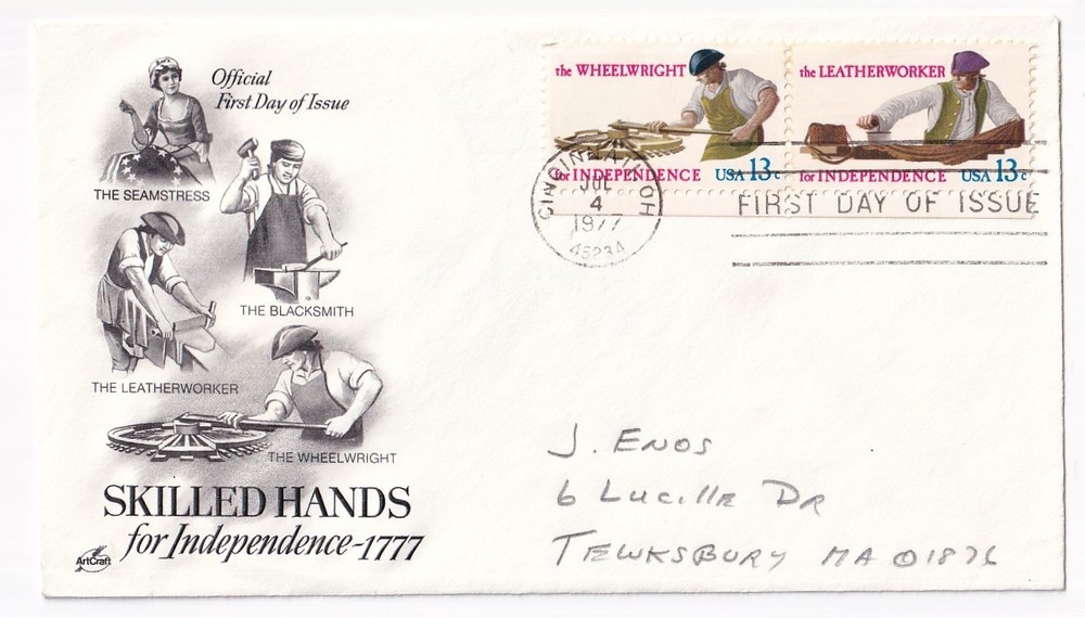 STAMP US SCOTT 1719, 1720 "Wheelwright & Leatherworker " 13 CENT 1977 FDC - B