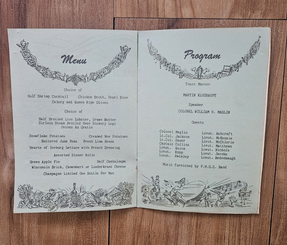 PROVOST MARSHAL INVESTIGATORS SCHOOL FORT CUSTER GRADUATION DINNER PROGRAM 1944