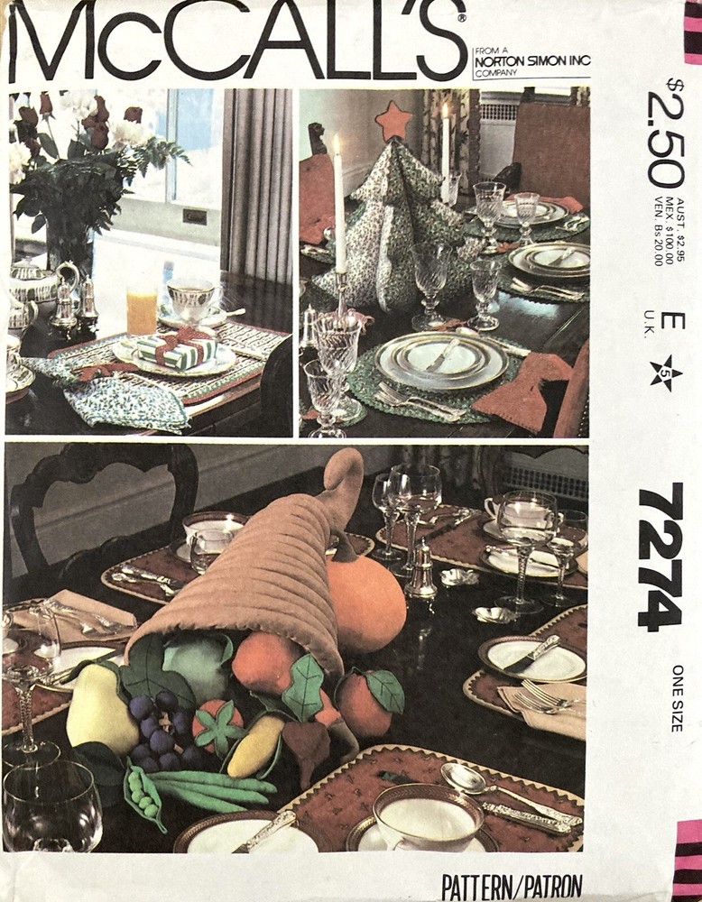 McCall’s 7274 Holiday Table Settings Pattern Uncut