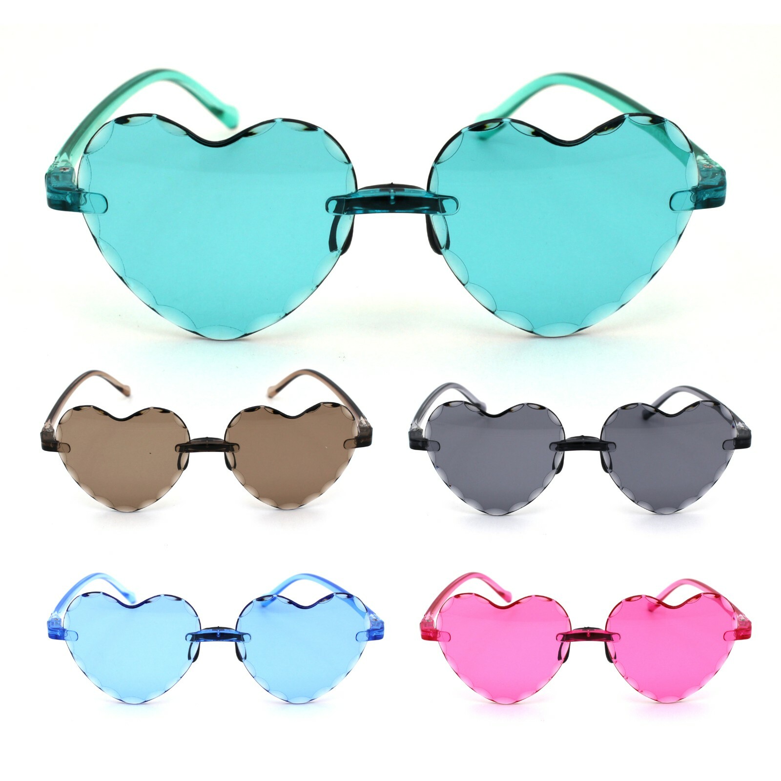 Girls Child Size Beveled Edge Heart Rimless Plastic Retro Love Sunglasses
