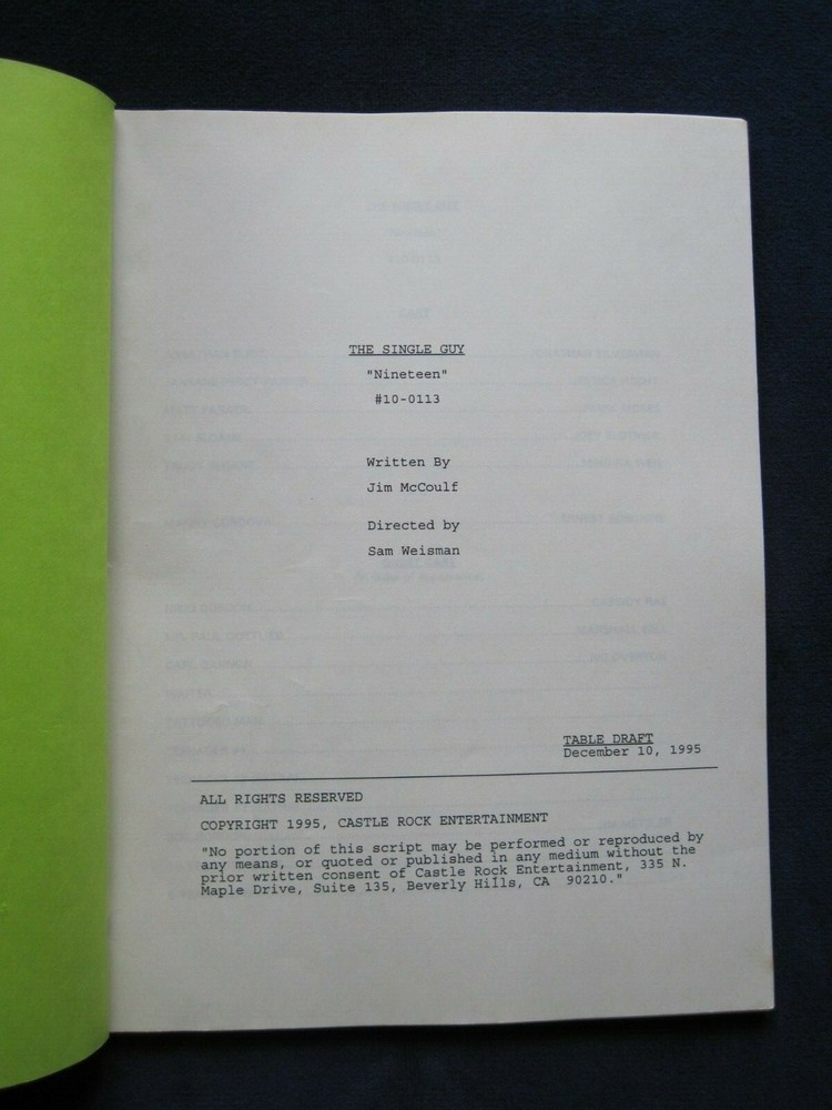 ORIGINAL SCRIPT for TV's THE SINGLE GUY - NINETEEN - JONATHAN SILVERMAN's COPY