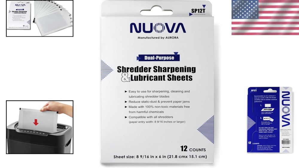 Nuova 12 Count Shredder Sharpening & Lubricant Sheets - Eco-Friendly Solution