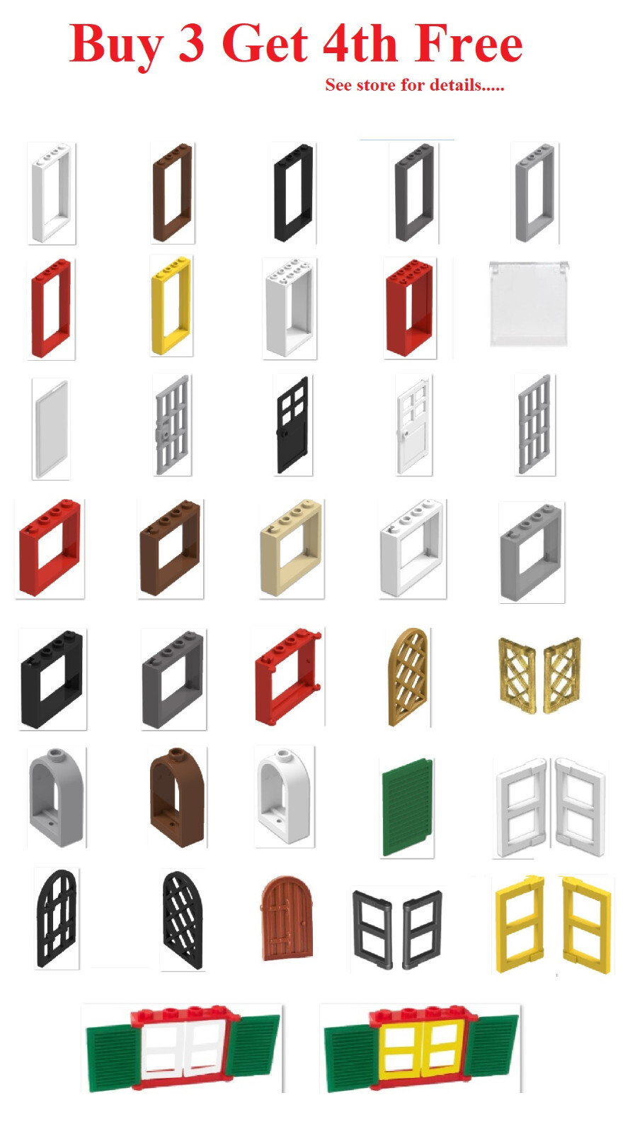 ☀️NEW! LEGO PICK YOUR LOT Doors Windows Frames Panes Jail Barred Parts Pieces