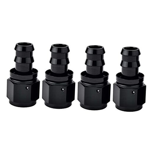 Push Lock Hose Fitting End Black 4PCS 6AN Straight