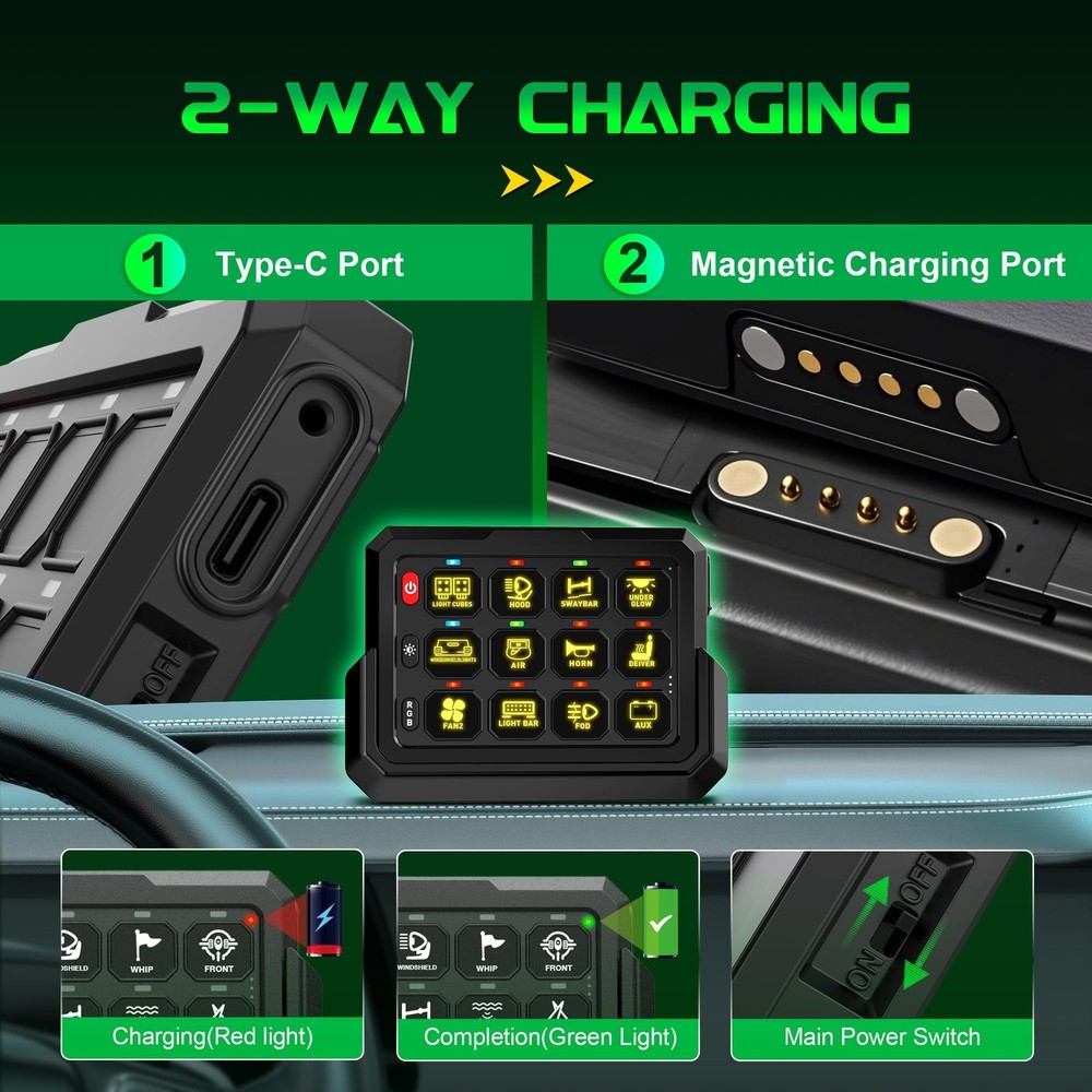 12 Gang Wireless Switch Panel P1s-W, 328FT Remote Control Range, RGB 8 Backli...