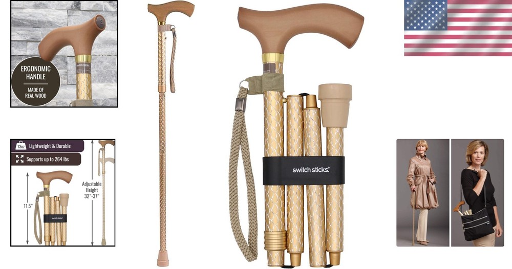 Stylish Adjustable Folding Walking Cane - 32-37" - Lightweight & Durable