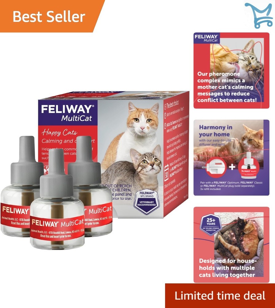 Cat Calming Refills 3 Pack Pheromone Diffuser Reduce Tension Multi-Cat Househ...