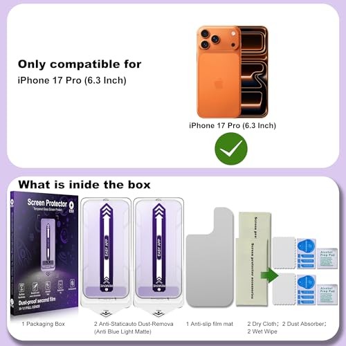 2-Pack Matte Screen Protector for iPhone 17 Pro Anti Blue Light Matte [2-Pack]