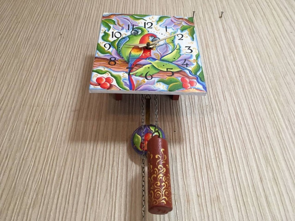Soviet USSR Vintage Clock, Soviet Working Hand Painted Clock, Parrot Clock