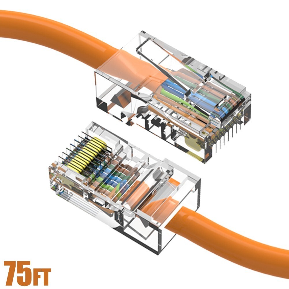 75FT Cat5e RJ45 Ethernet LAN Network Patch Cable UTP Non-Booted Copper Orange
