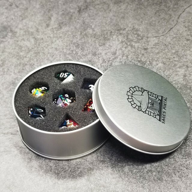 Sage's Enchanted Rainbow Crystals - Sharp Edge Resin Polyhedral Dice Set