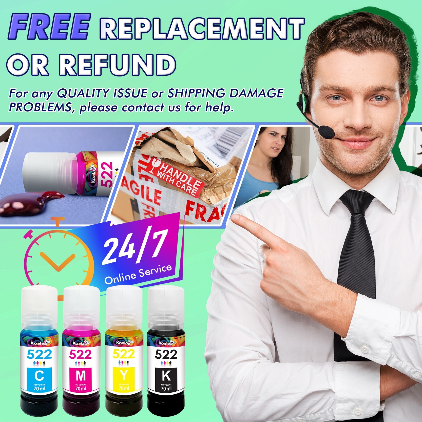 8 PK 560ML Printer Ink Refill for Epson 522 Ink ET-4800 2800 2803 2400 2720 4700