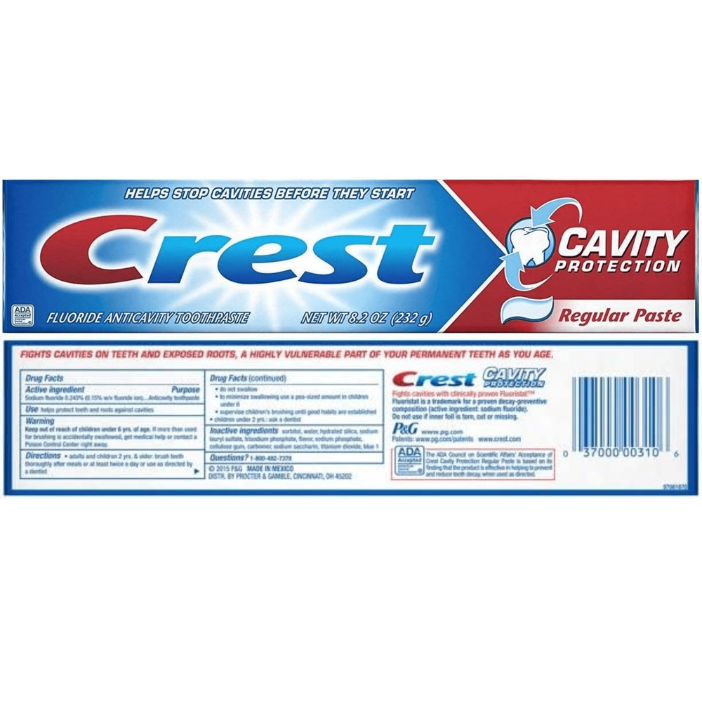 Crest Fluoride Cavity Protection Toothpaste, Regular Past, 8.20oz (3 Pack)