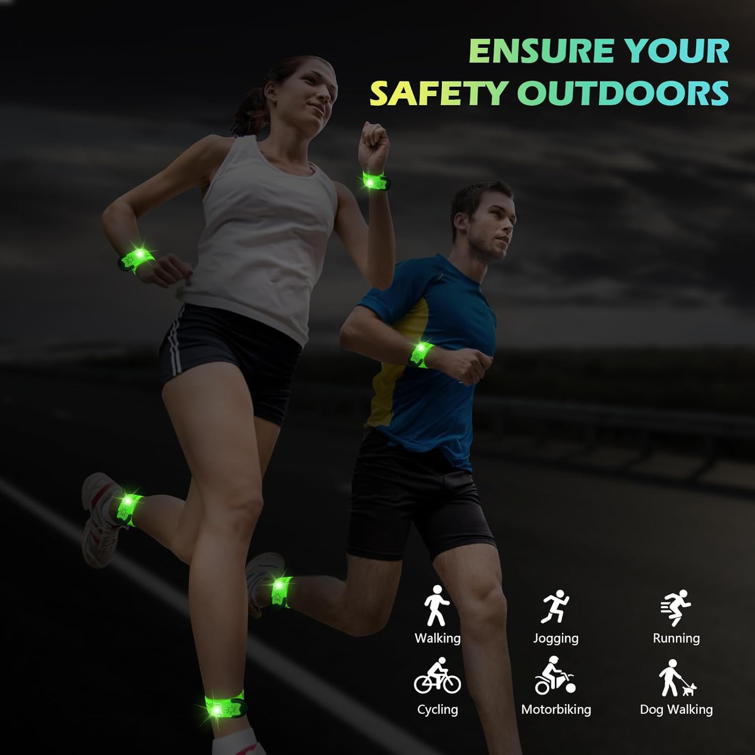 Rechargeable LED Armband, 2PCS High Visibility Running Gear for Night Safety, Ru