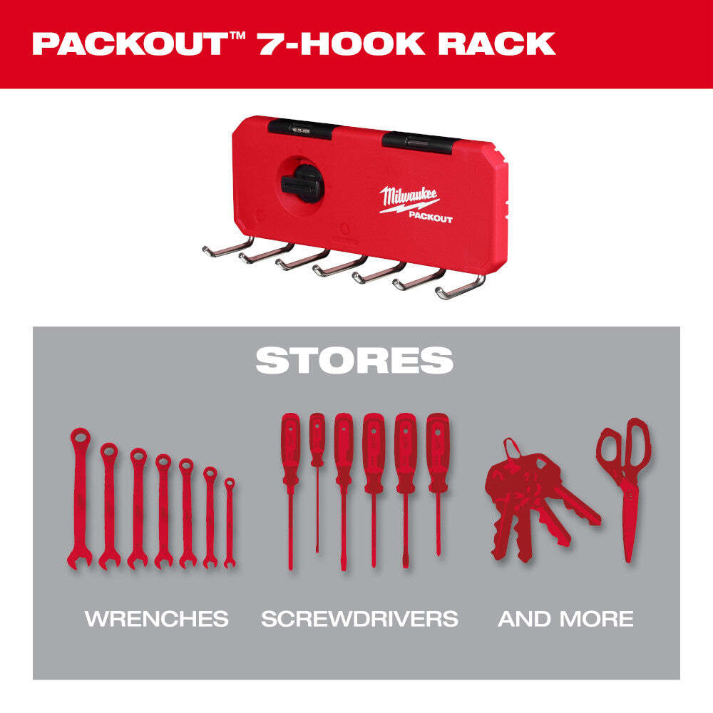 Milwaukee 48-22-8329 PACKOUT 7 Hook Wall Mounted Rack