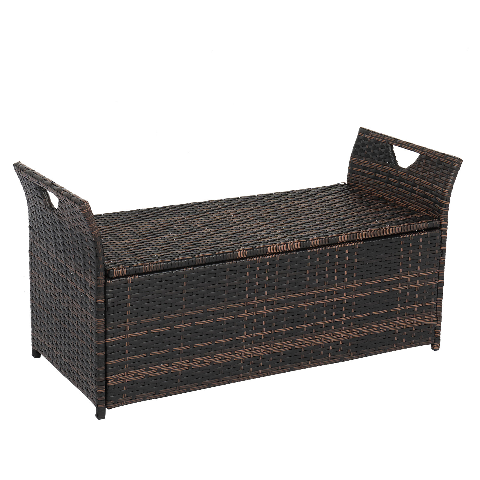 Outdoor Storage Bench Rattan Storage Box Patio Wicker Deck Box with Seat Cushion
