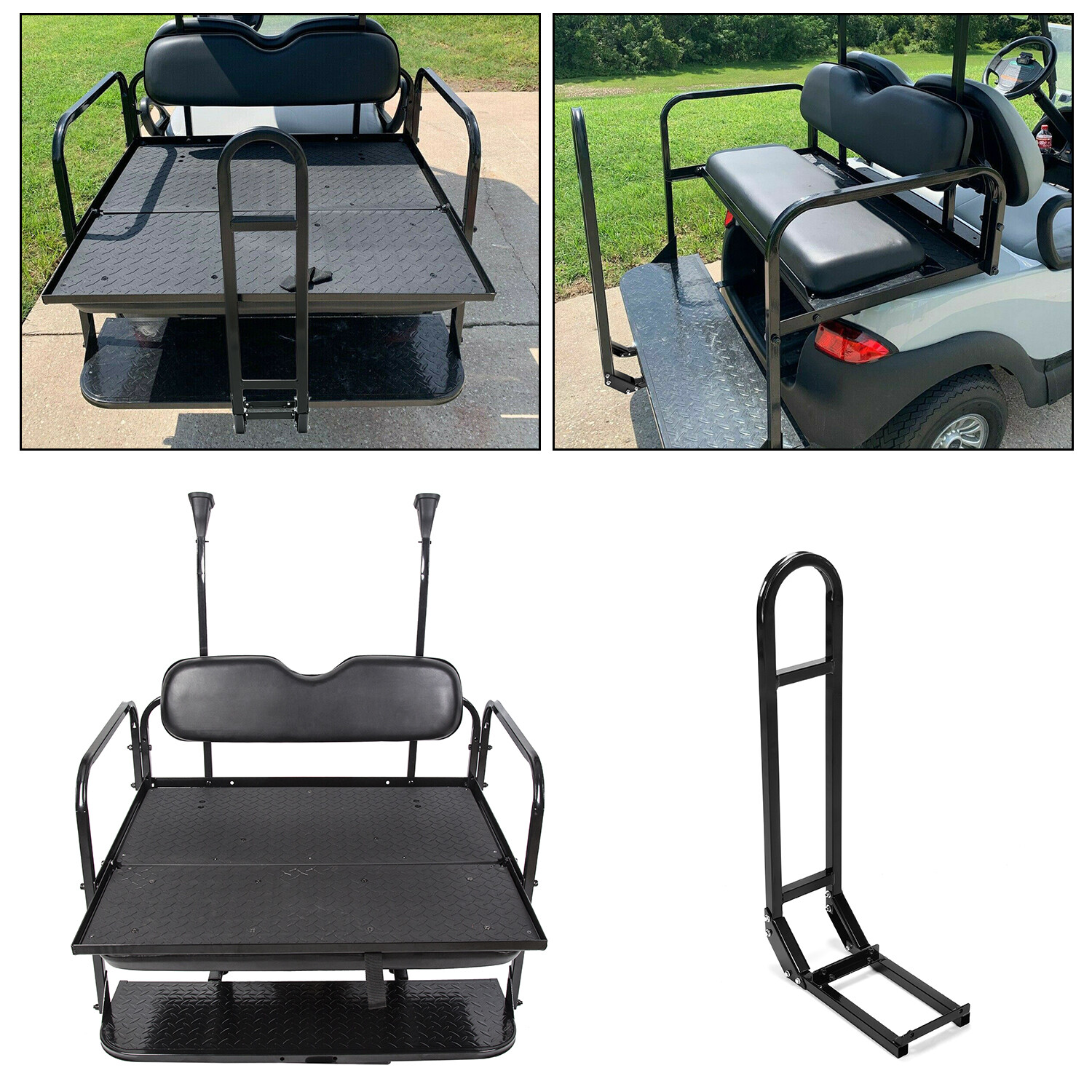 For Club Car Precedent Golf Cart Flip Folding Rear Back Seat Kit - Black Seats