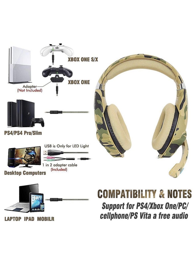 Ps4 Gaming Camo Headset Also Compatible With Xbox One PC (a) M29