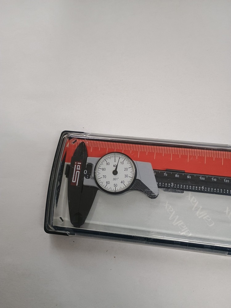 SPI super Polymid Dial caliper white dial 0"-6" range Plastic case has scratches