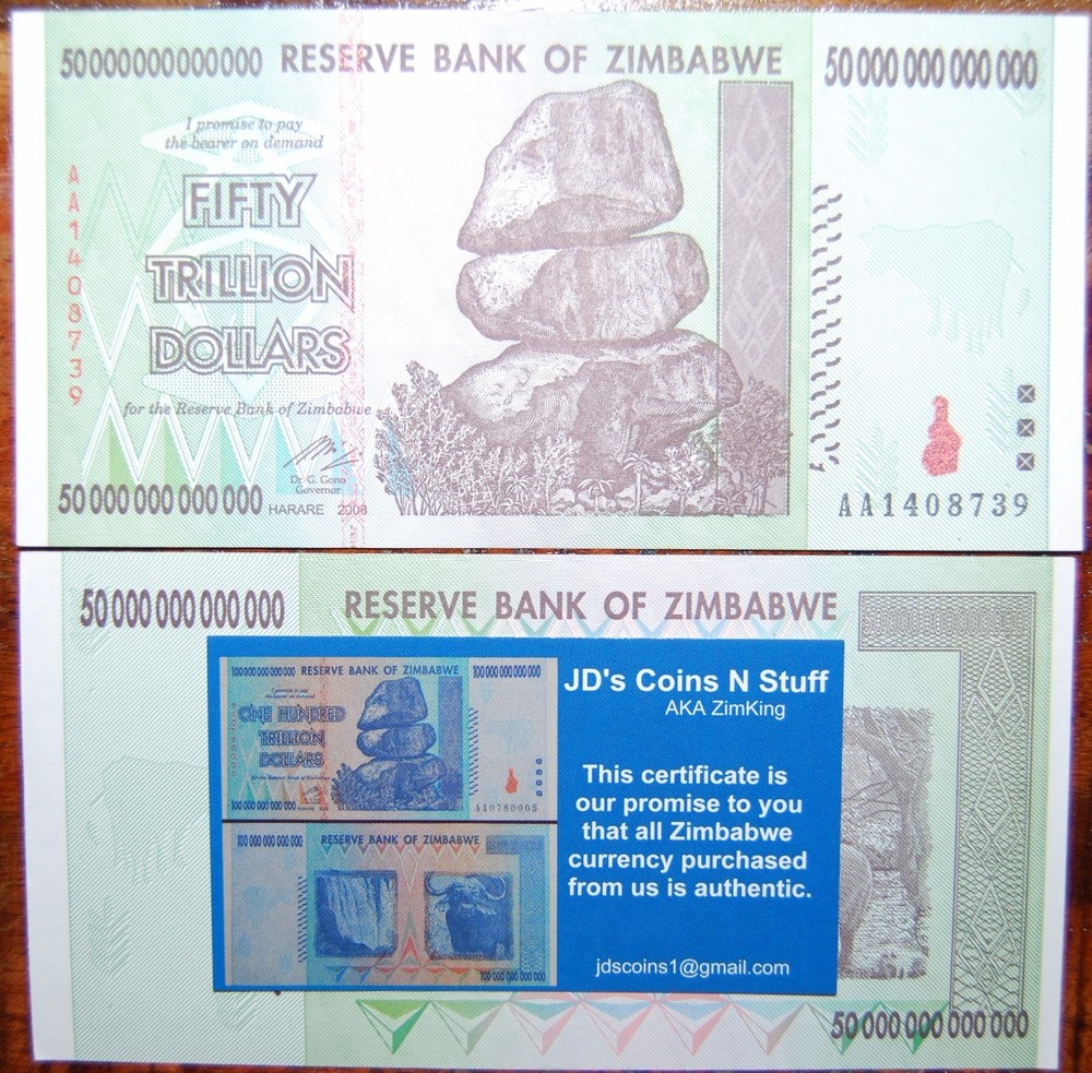 ZIMBABWE 50 TRILLION UNCIRCULATED 2008 AA SERIES | SEQUENTIAL | 100% AUTHENTIC!