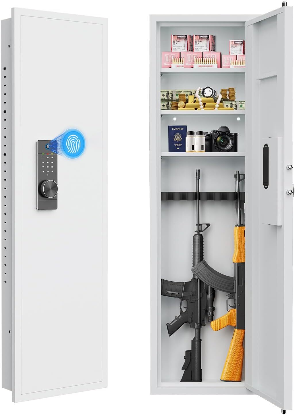 53"Fingerprint In-Wall Safe for Rifles w/Adjustable Shelves,Hidden Wall Gun Safe