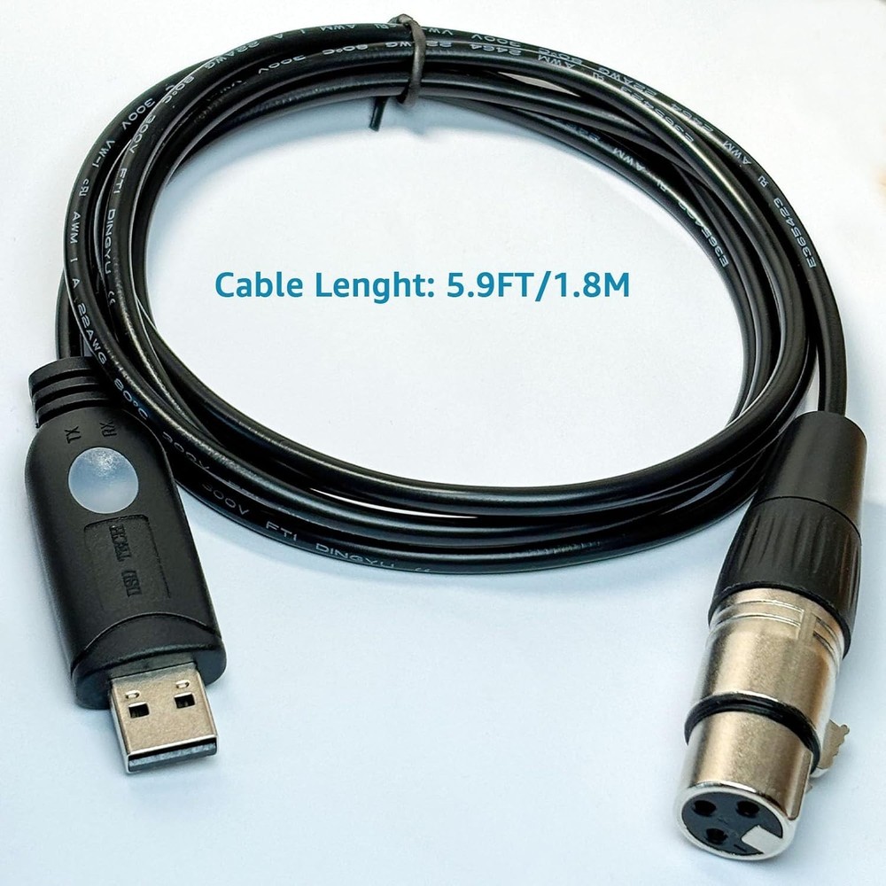 5.9FT USB to DMX Lighting Control Cable for Laptops - Plug and Play Design