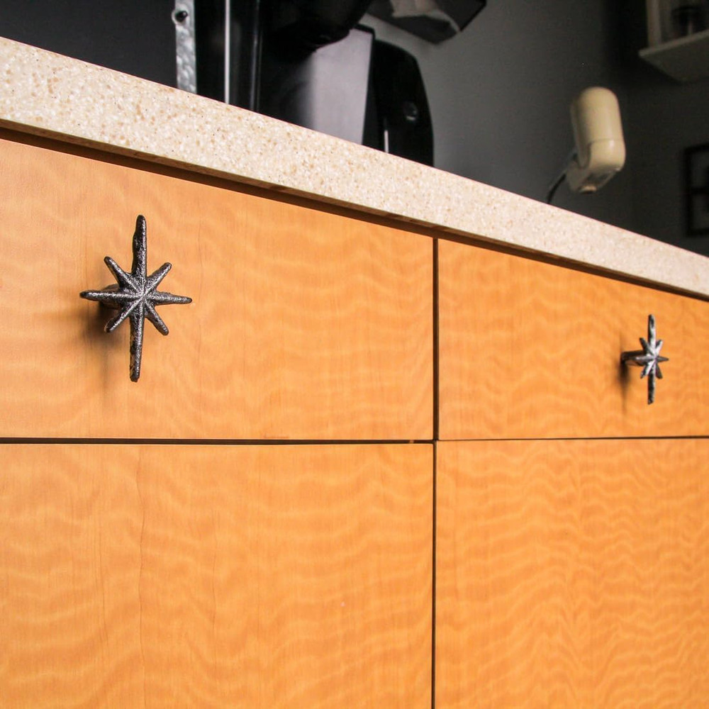 Mid Century Drawer Pulls Cabinet Knobs Starburst Cast Iron 6 Pack