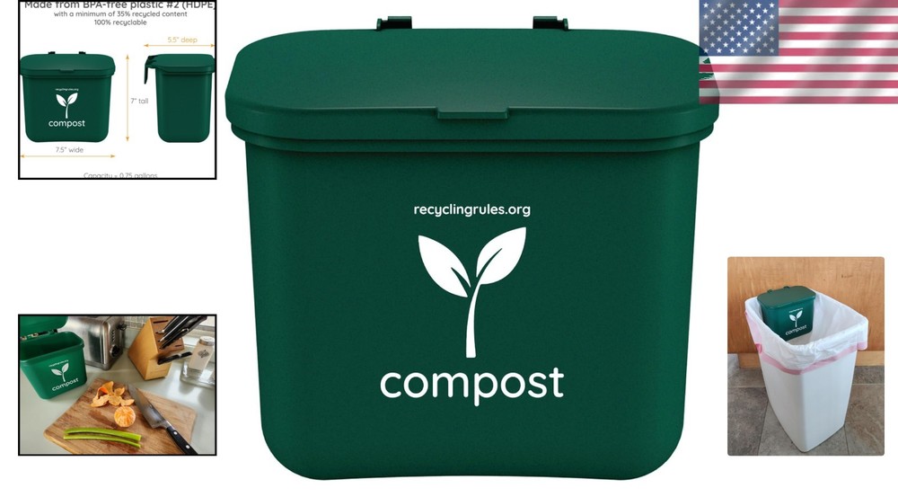 Small Green Compost Bin Container for Kitchen Indoor Hanging Recycling