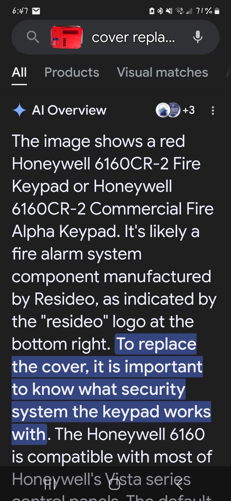 Cover Only - Resideo Honeywell 6160CR-2 Commercial Fire Control Panel - Red