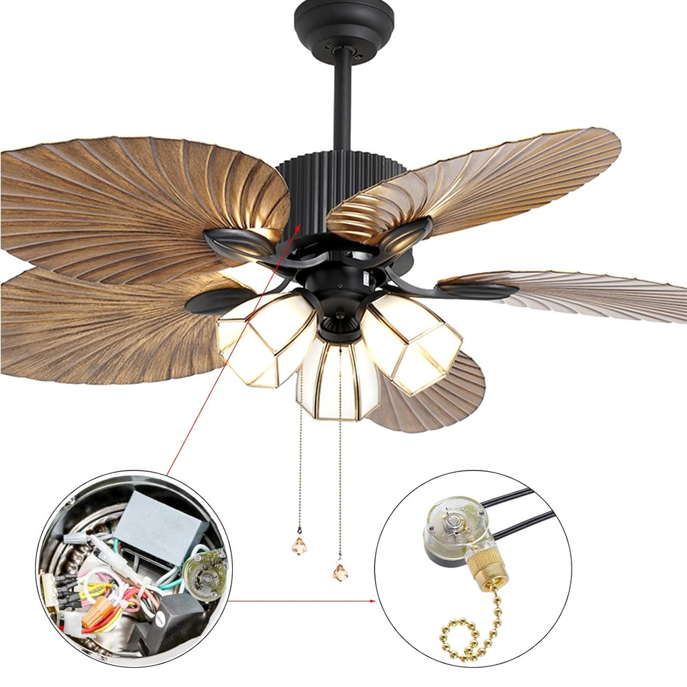 3 Pack Two-Wire Ceiling Fan Light Switch Pull Chain Control (Brass)