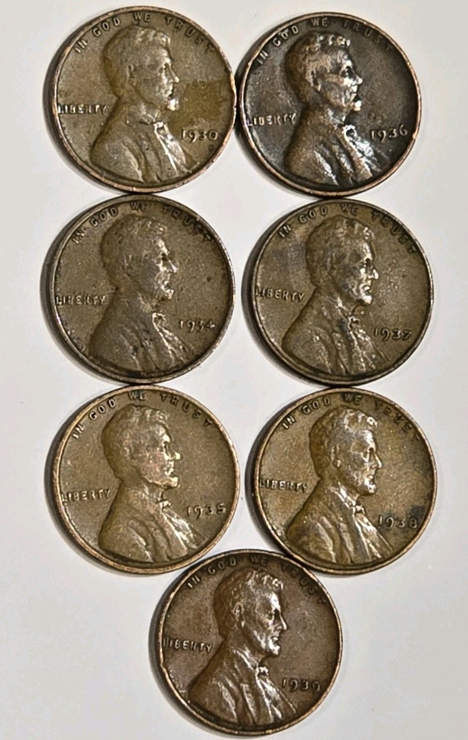 13230394208 SET OF 8 WHEAT PENNIES LINCOLN CENT COINS 1930-1939 PLAIN 86+ YZ OLD