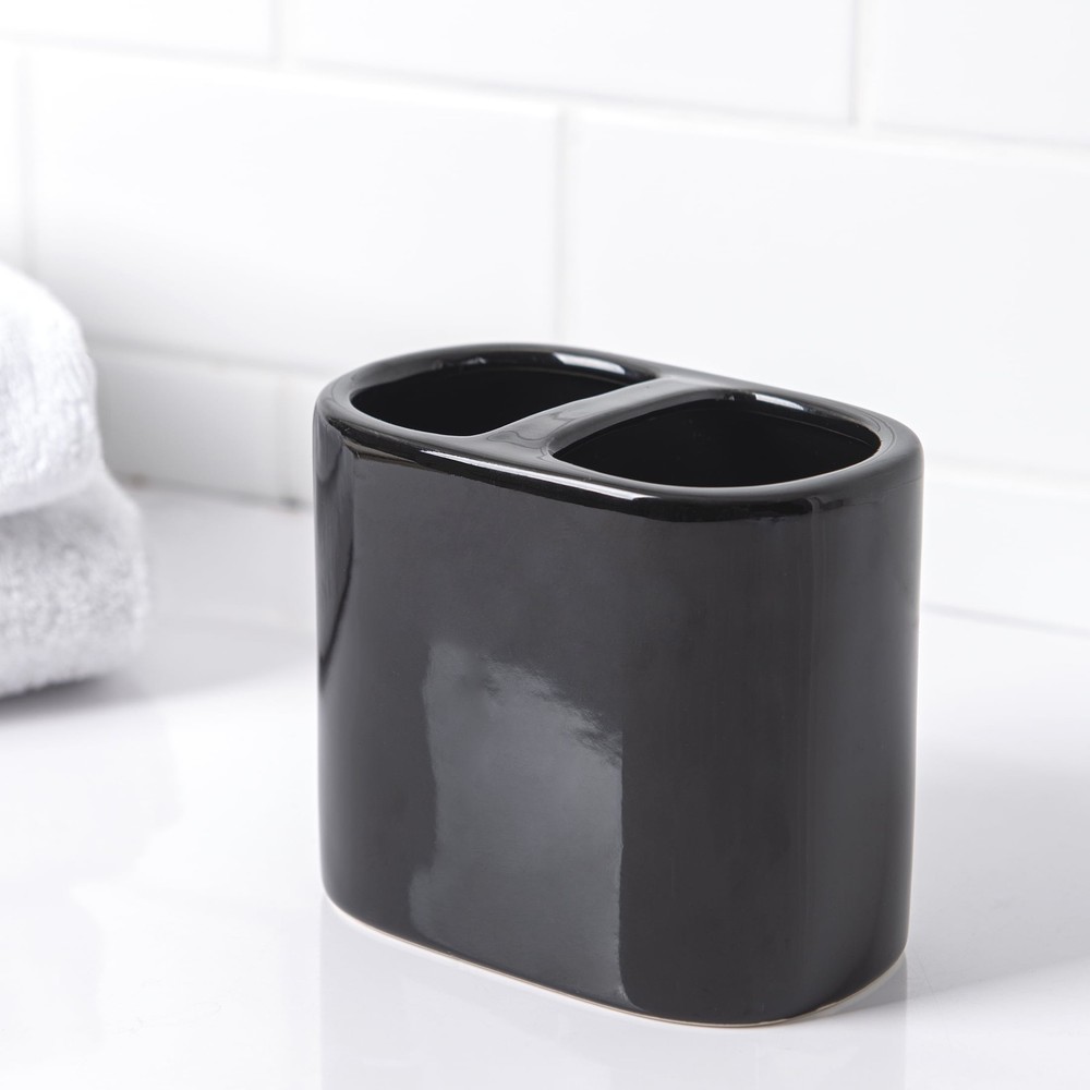 Mainstays Basic Ceramic Toothbrush Holder Rich Black