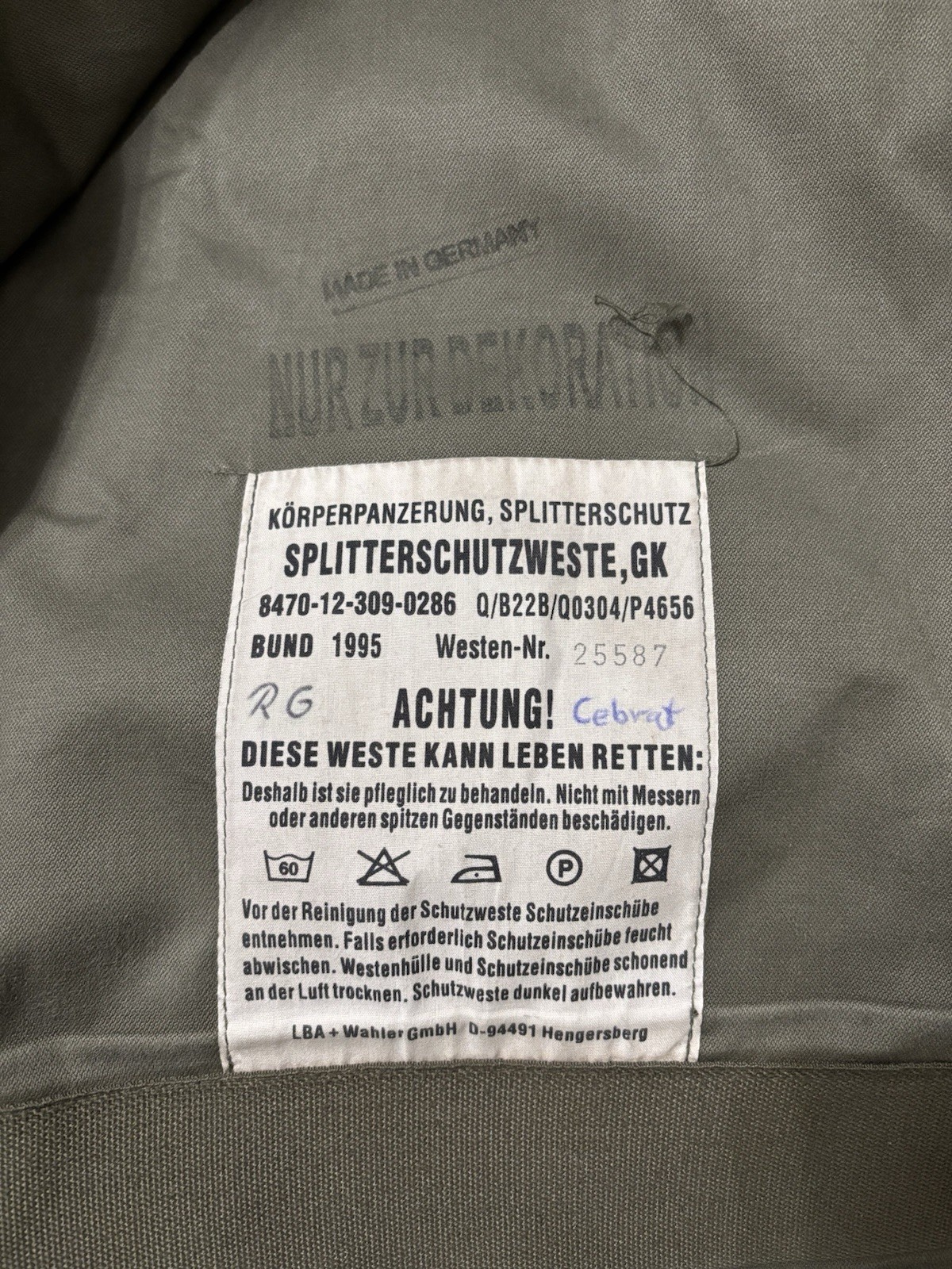 German Bundeswehr Splitterschutzweste Flak Jacket 1995 Camouflage