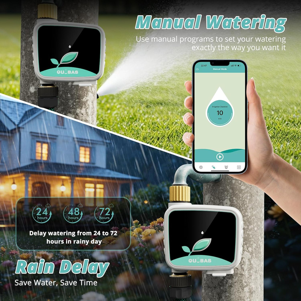 Smart WiFi Water Timer for Garden Hose - App Control, 3 Modes, Battery Powered