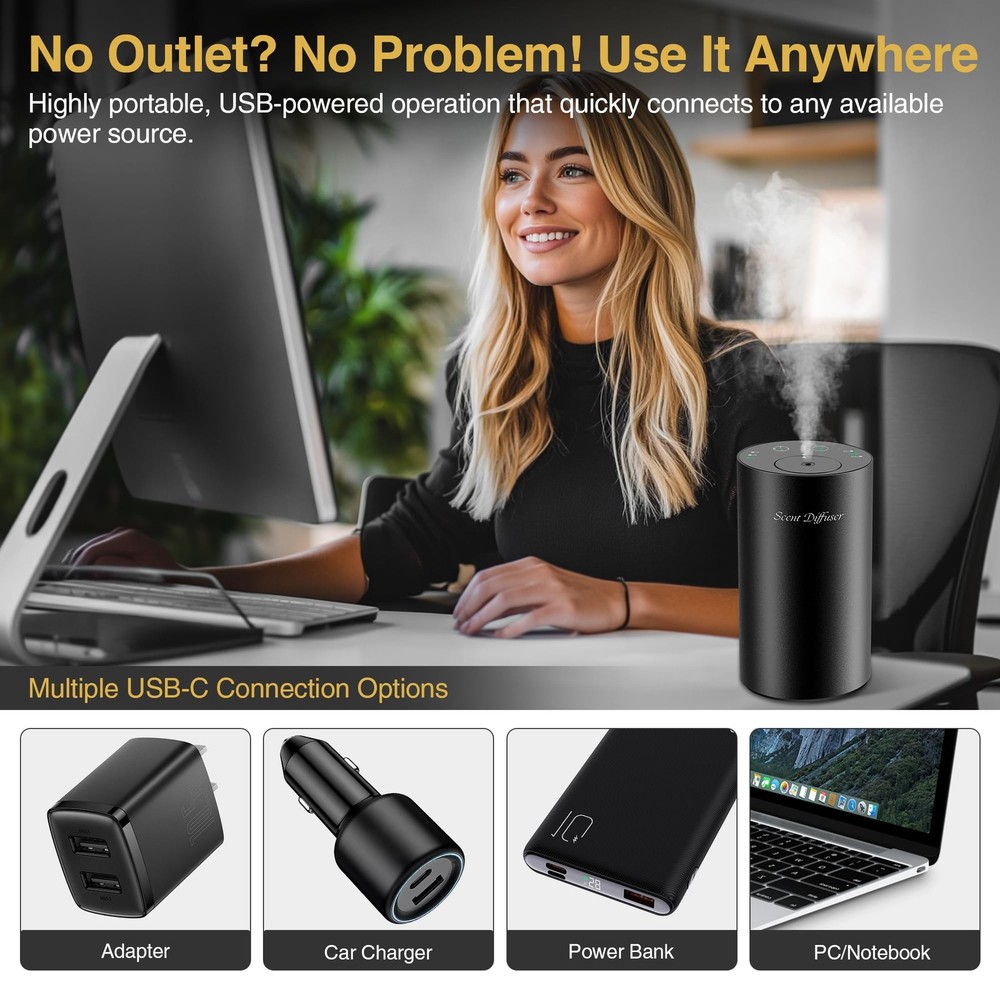 Waterless Essential Oil Diffuser Starter Kit - No Water Needed, Battery Opera...