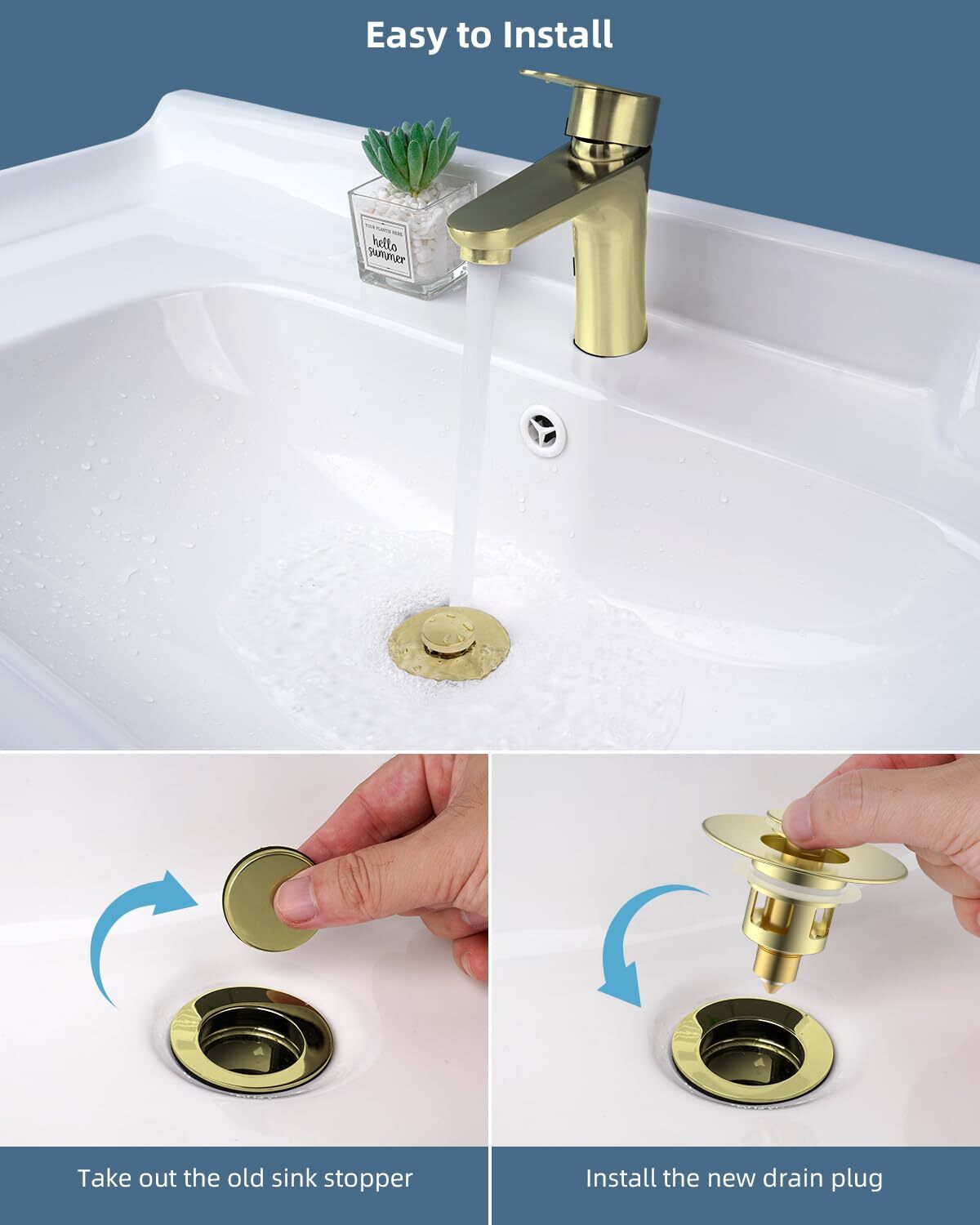 2PC All Metal Universal Bathroom Sink Stopper, for 1''~1.8'' Basin Pop Up Sink